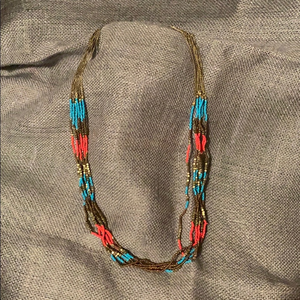 Boho teal and coral layered necklace